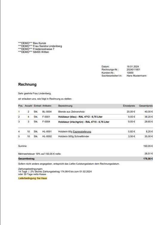 Vorlage "Rechnung mit Lieferbedingung"